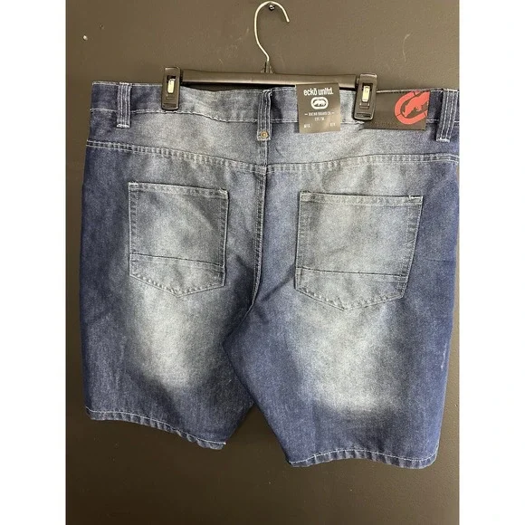 Ecko Jean Shorts Men 40 Baggy Fit Med Wash Distressed Denim Patches Y2k‎ 90s - Picture 12 of 15